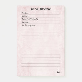 Pastel Pink Elegant Simple Monogram Book Review Post-it Block