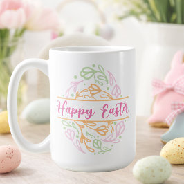 Pastel Pink Floral Easter Egg Happy Easter 15oz Kaffemugg