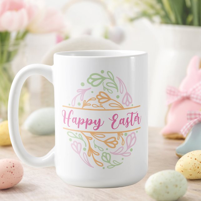 Pastel Pink Floral Easter Egg Happy Easter 15oz Kaffemugg (Skapare uppladdad)
