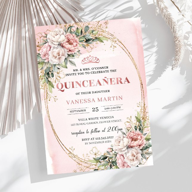 Pastel Pink Flowers Greenery 15th Birthday Invite  Inbjudningar (Pastel Pink Flowers Greenery 15th Birthday Invite Design

)