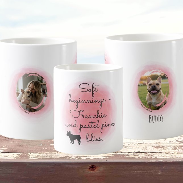 Pastel Pink French Bulldog Custom Photo & Name Kaffemugg (Skapare uppladdad)