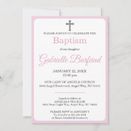 Pastel Pink & Gray Cross Watercolor Baptism Inbjudningar