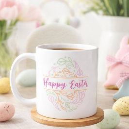 Pastel Pink Green Floral Easter Egg Happy Easter Kaffemugg