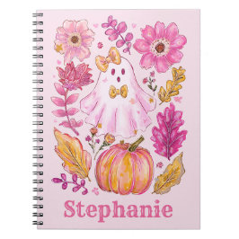 Pastel Pink Halloween Ghost with Custom Name Anteckningsbok