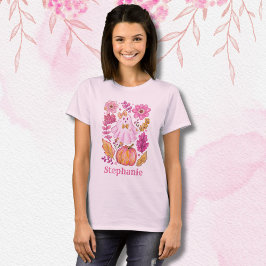 Pastel Pink Halloween Ghost with Custom Name T Shirt
