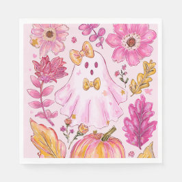 Pastel Pink Halloween Ghost with Flowers and Pumpk Pappersservett