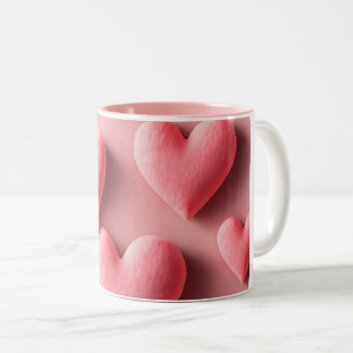 Pastel Pink Heart Pattern Design Två-Tonad Mugg