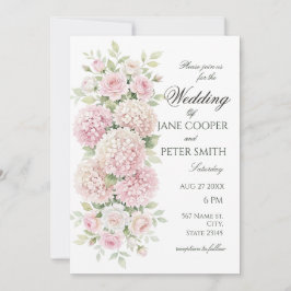 Pastel pink hydrangeas and roses Budget Wedding Inbjudningar