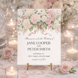 Pastel pink hydrangeas and roses Budget Wedding Inbjudningar