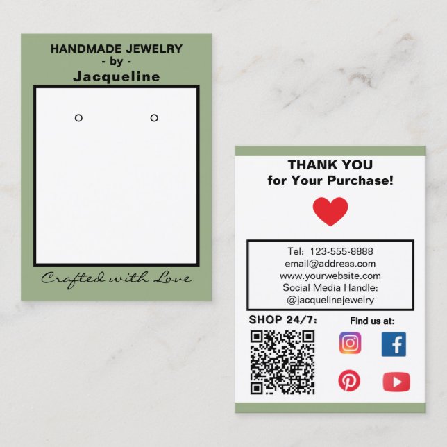 Pastel Pink Jewelry Earrings Social QR Codes Visitkort (Fram/baksida)