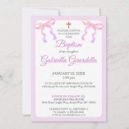 Pastel Pink & Lavender Ombre Bow Baptism Inbjudningar