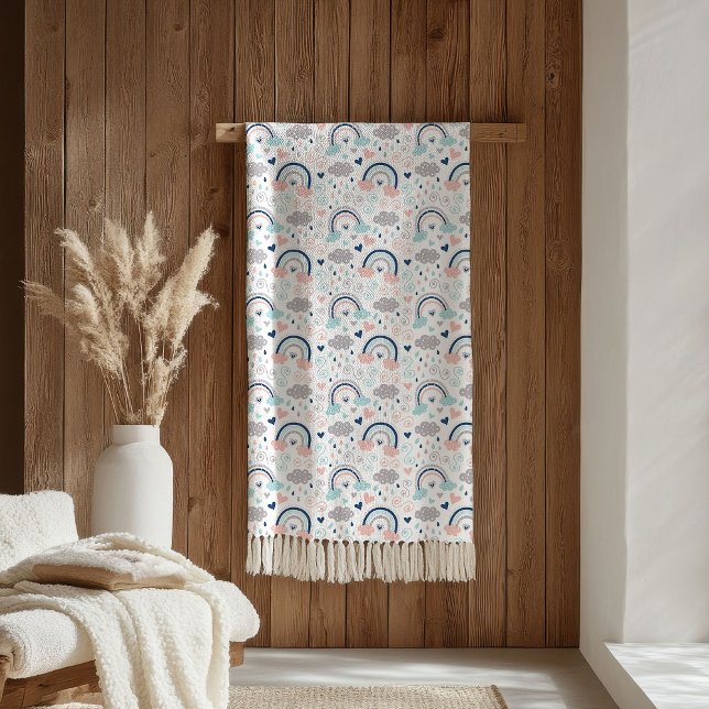 Pastel Pink Navy Blanket Elegant Boho Cozy Gift Fleecefilt (Pastel Pink Navy Blanket Elegant Boho Cozy Gift)