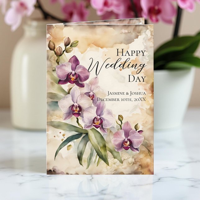 Pastel Pink Orchid Blooms Watercolor Wedding Kort (Skapare uppladdad)