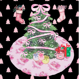Pastel Pink Ornament Holiday Tree Skirt Julgransmatta Borstad Polyester