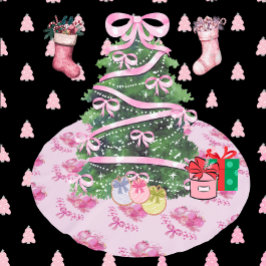 Pastel Pink Ornament Holiday Tree Skirt Julgransmatta Borstad Polyester