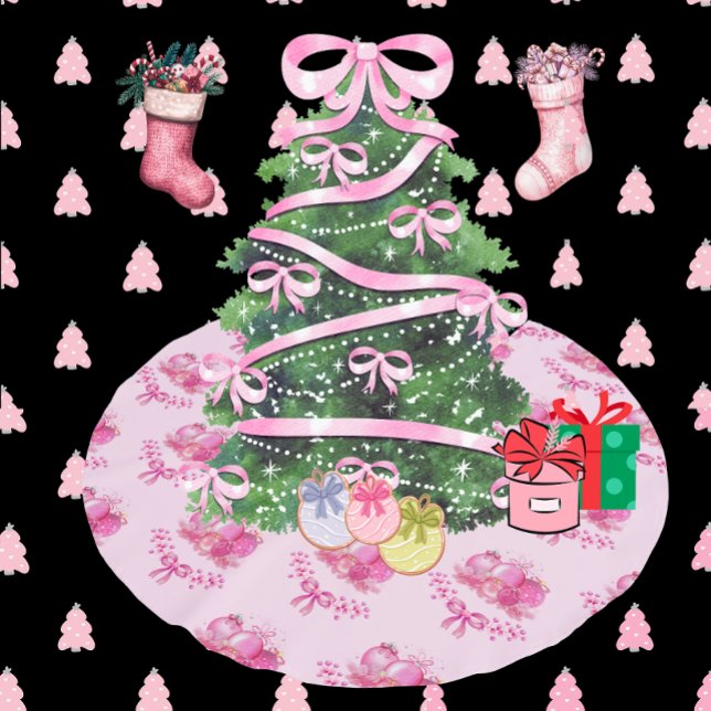 Pastel Pink Ornament Holiday Tree Skirt Julgransmatta Borstad Polyester (Skapare uppladdad)