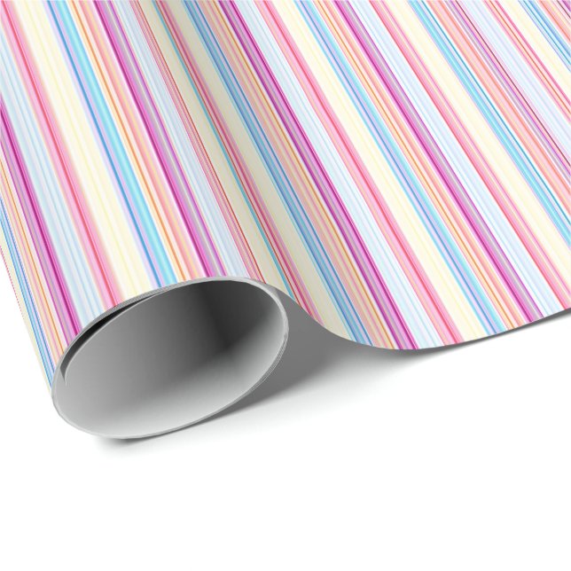 Pastel Pink Pinstriped Stripes Presentpapper (Rullad Hörn)