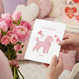 Pastel Pink Poodle - Valentine Personalized Name Julkort