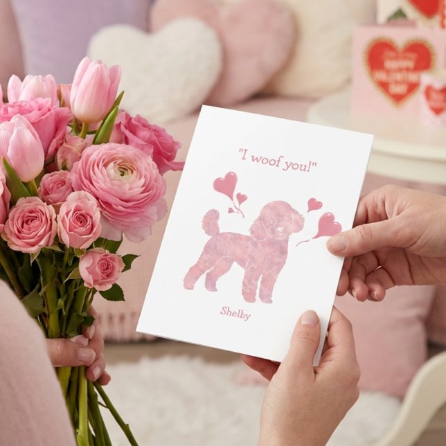 Pastel Pink Poodle - Valentine Personalized Name Julkort (Skapare uppladdad)