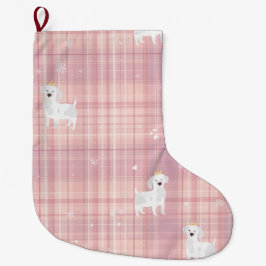 Pastel Pink Puppy Christmas Stocking with Crowns Stor Julstrumpa