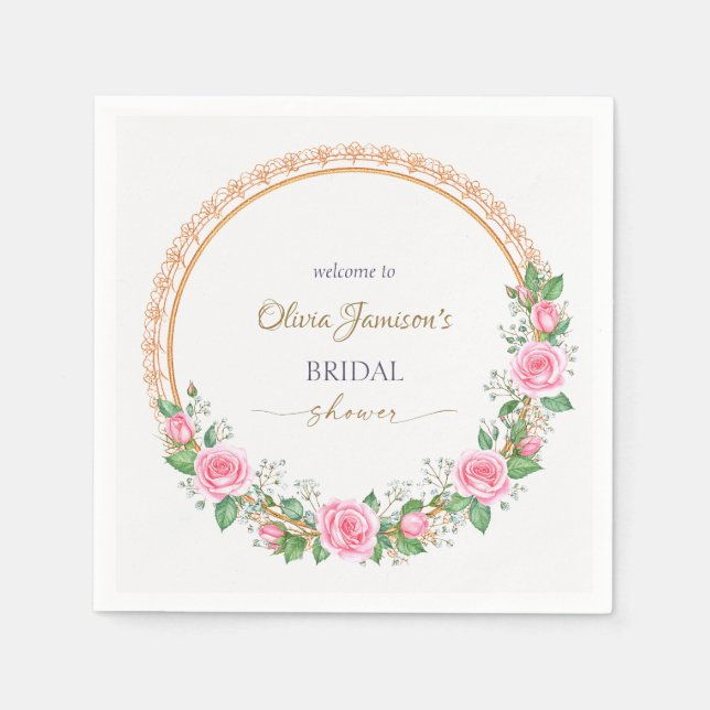 Pastel Pink Roses & Baby’s Breath Bridal Wreath Pappersservett (Framsidan)