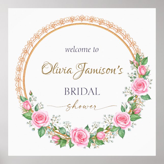 Pastel Pink Roses & Baby’s Breath Bridal Wreath Poster (Framsidan)