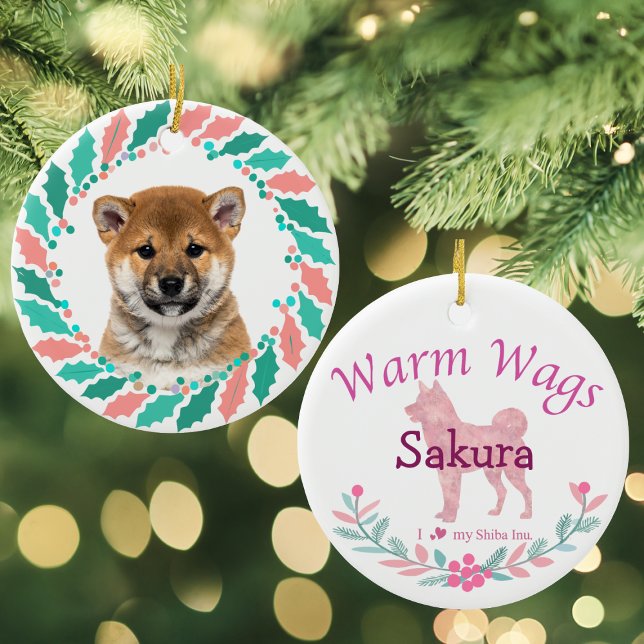 Pastel Pink Shiba Inu | Personalized Christmas Julgransprydnad Keramik (Skapare uppladdad)