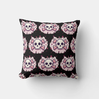 Pastel Pink Skull and Crossbones Kudde
