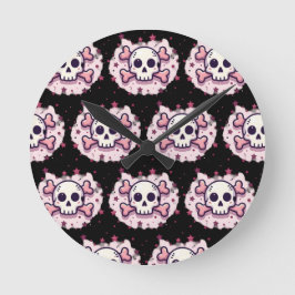 Pastel Pink Skull and Crossbones Rund Klocka