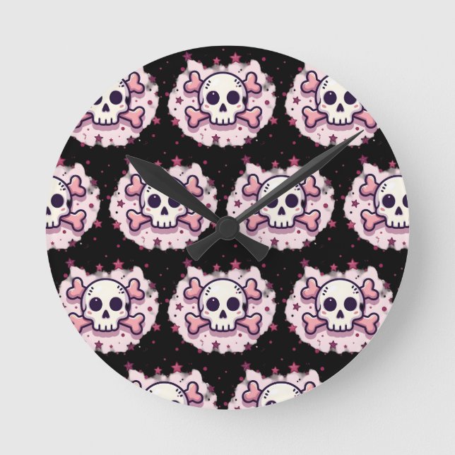 Pastel Pink Skull and Crossbones Rund Klocka (Framsida)