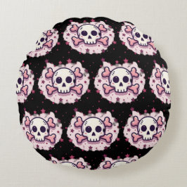 Pastel Pink Skull and Crossbones Rund Kudde