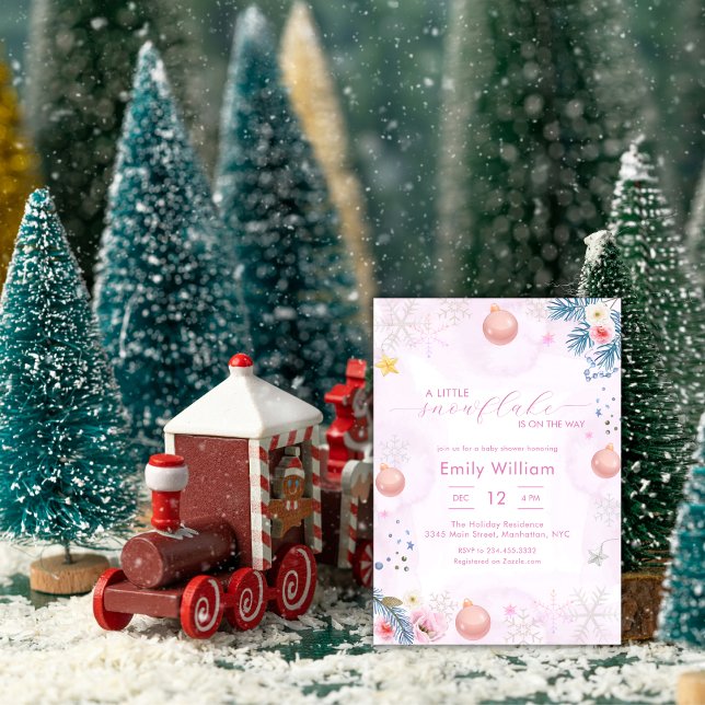 Pastel Pink Snowflake Floral Winter Baby Shower Inbjudningar (Pastel Pink Snowflake Floral Winter Baby Shower Invitation)