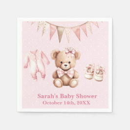 Pastel Pink Teddy Bear Baby Shower Paper Napkin Pappersservett
