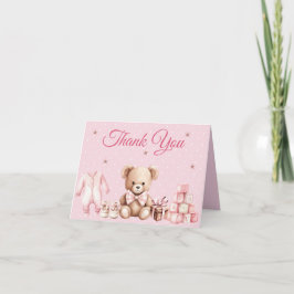 Pastel Pink Teddy Bear Baby Shower Thank You Anteckningskort