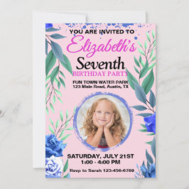 Pastel Pink Tropical Birthday Photo Inbjudningar