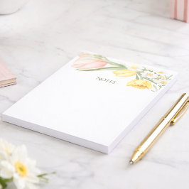 Pastel Pink Tulips Daffodils Spring Floral Notepad Anteckningsblock