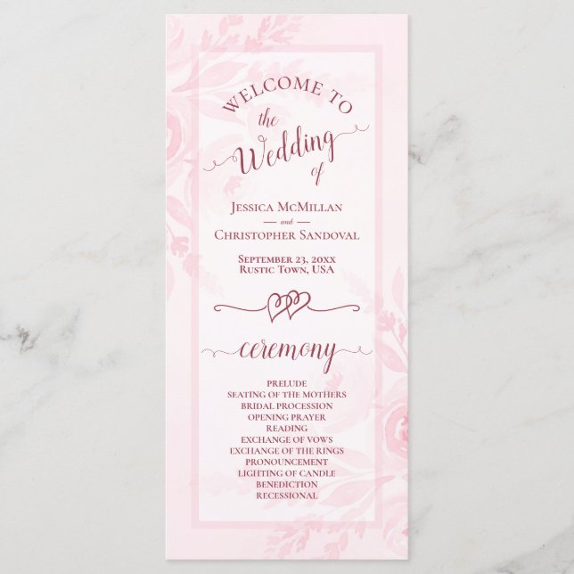 Pastel Pink Watercolor Peonies Elegant Wedding Program (Framsida)