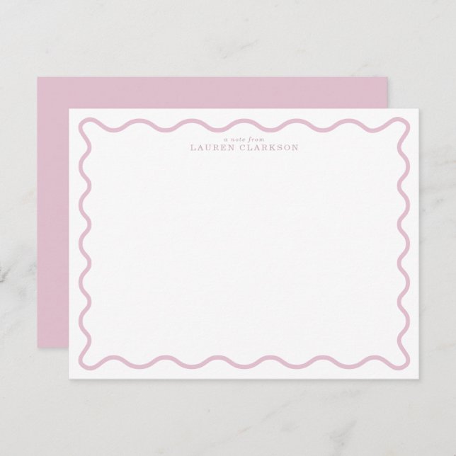 pastel pink wavy border note card inbjudningar (Fram/baksida)