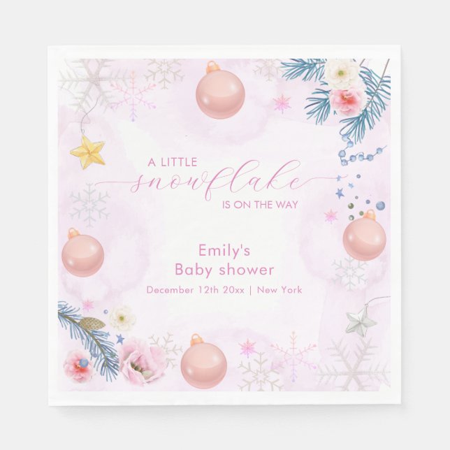 Pastel Pink Winter Snowflake Floral Baby Shower  Pappersservett (Framsidan)
