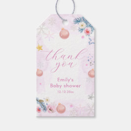 Pastel Pink Winter Snowflake Floral Baby Shower  Presentetikett