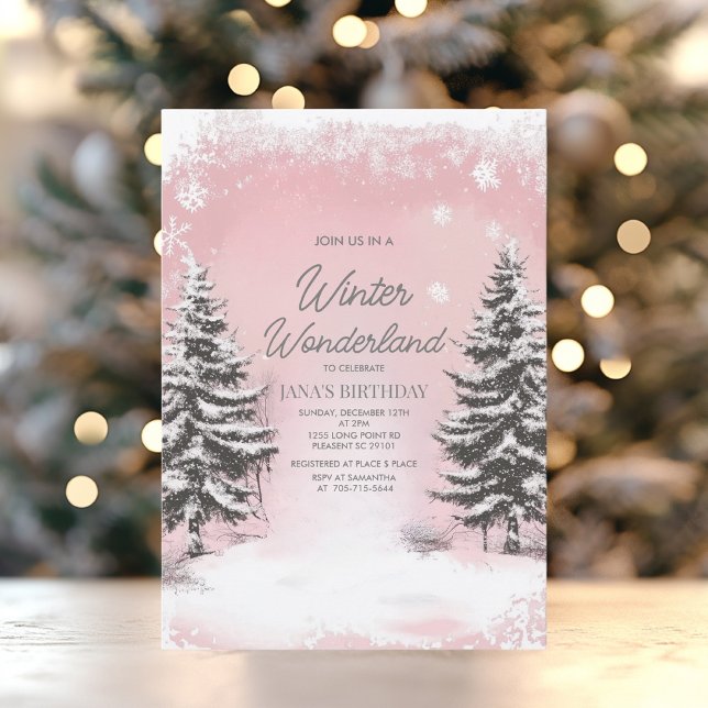 Pastel Pink Winter Wonderland Birthday Party Inbjudningar (Skapare uppladdad)
