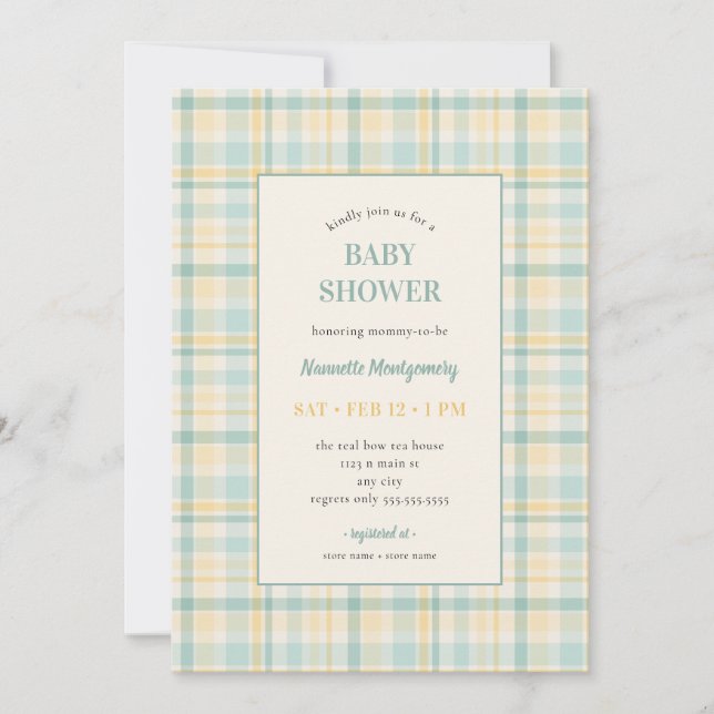 Pastel Plaid Baby Shower Invitation Inbjudningar (Framsida)