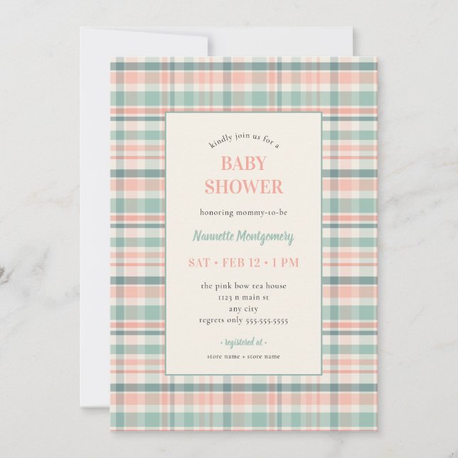 Pastel Plaid Baby Shower Invitation Inbjudningar (Framsida)