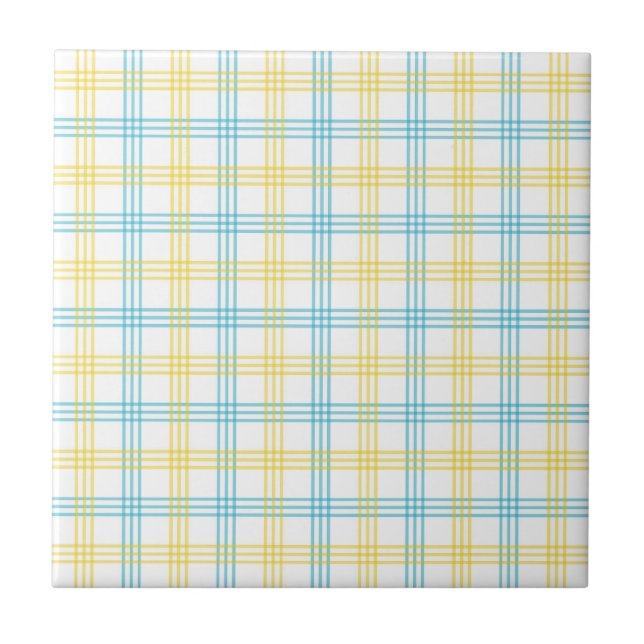 Pastel Plaid Blue Yellow Accent Ceramic Tile Kakelplatta (Framsidan)