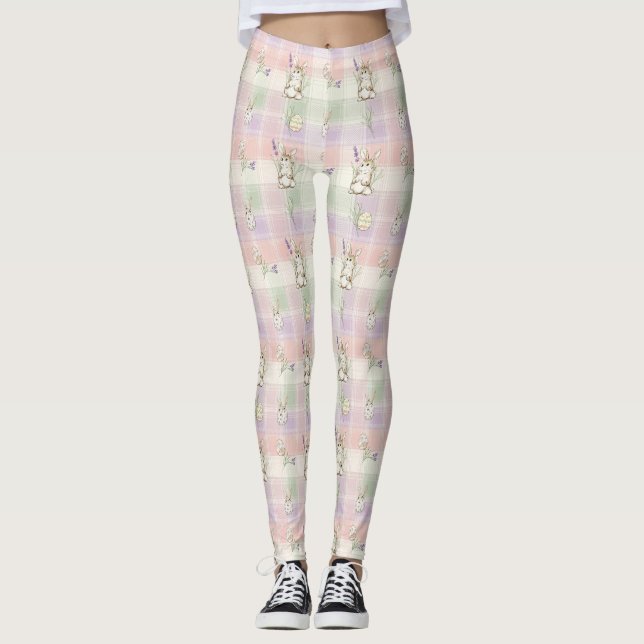 Pastel Plaid Easter Bunny Pattern (2) Leggings (Framsida)