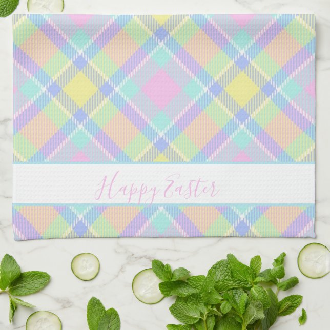 Pastel plaid Påsk Kitchen Towel Kökshandduk (Vikta)