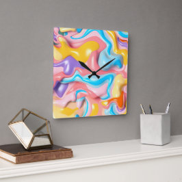 Pastel Plastic Fluid Abstrakt Fyrkantig Klocka