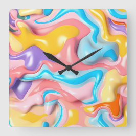 Pastel Plastic Fluid Abstrakt Fyrkantig Klocka