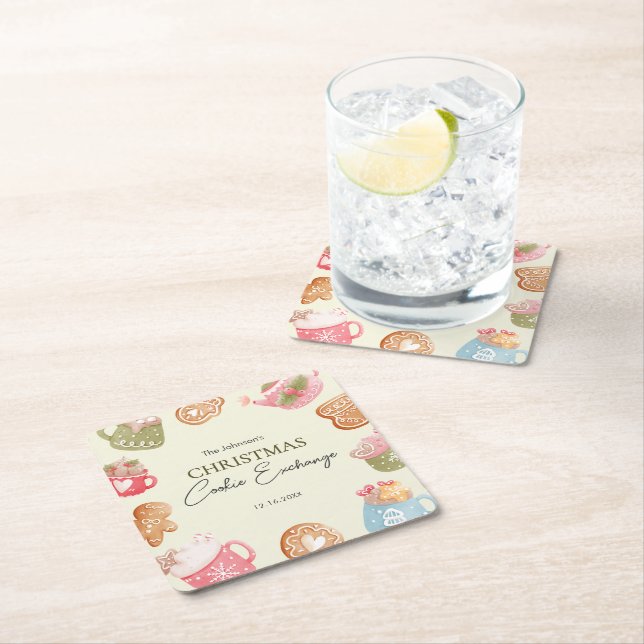 Pastel Playful Christmas Cookie Exchange Party Underlägg Papper Kvadrat (Insitu)