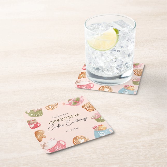 Pastel Playful Christmas Cookie Exchange Party Underlägg Papper Kvadrat (Insitu)
